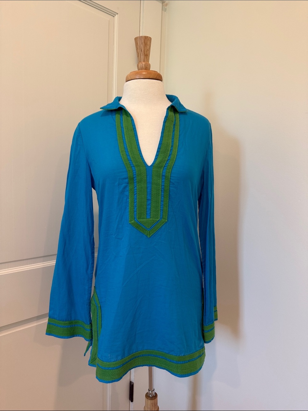 Tory Burch Teal Tunic with Green Trim